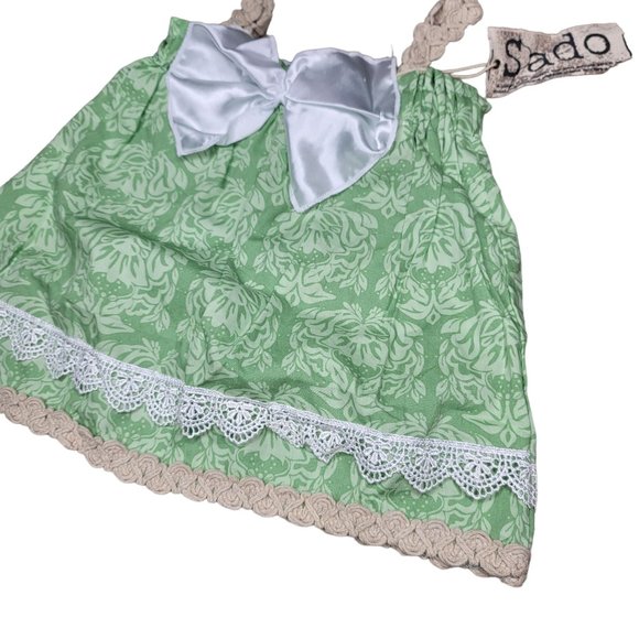 Sado NWT green boho Fleur-de-lis lace strappy tank top with big bow detail 18m - Picture 5 of 6